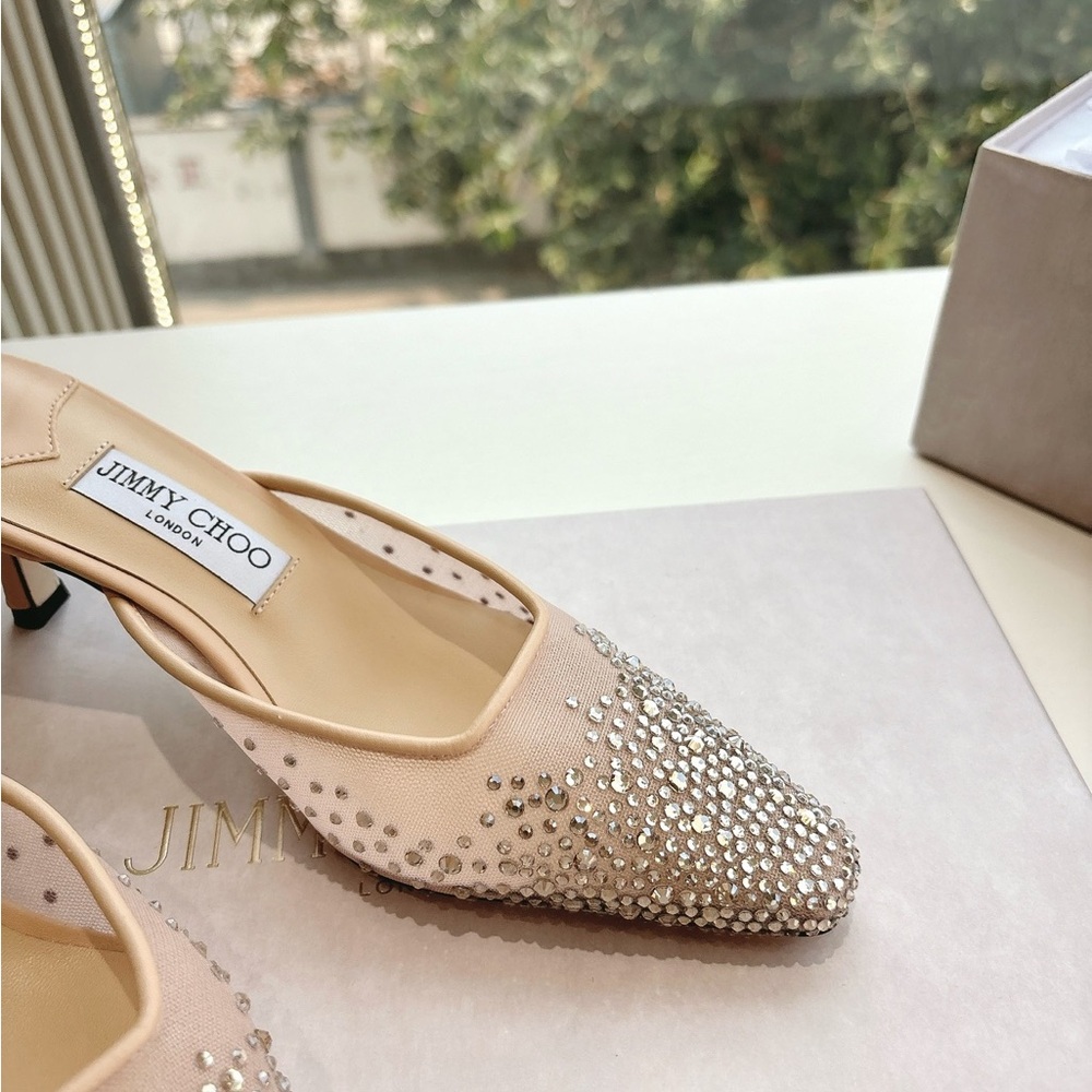 Jimmy Choo Nude Crystal-Embellished Pointed Mule - Picture 8 of 9